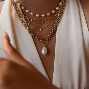 18K Gold Plated Freshwater Baroque Pearl Chunky Necklace